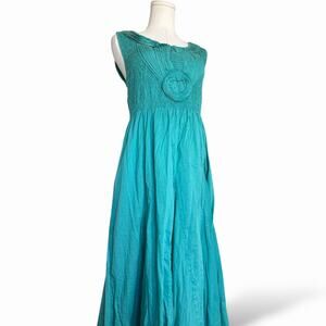 Teal Cotton Crinkle Maxi Dress Soft Surroundings Boho Goddesscore L 34